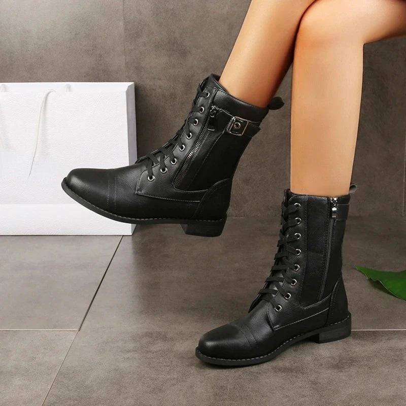 Women's Faux Leather Combat Ankle Boots