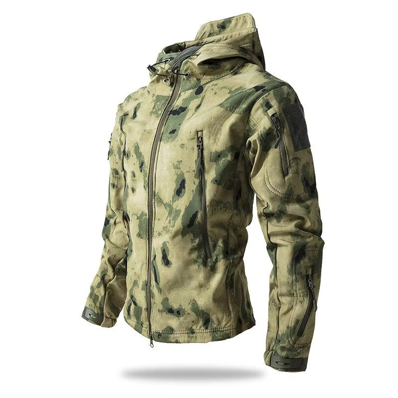 Men's Tactical Softshell Hooded Jacket - Green Camouflage