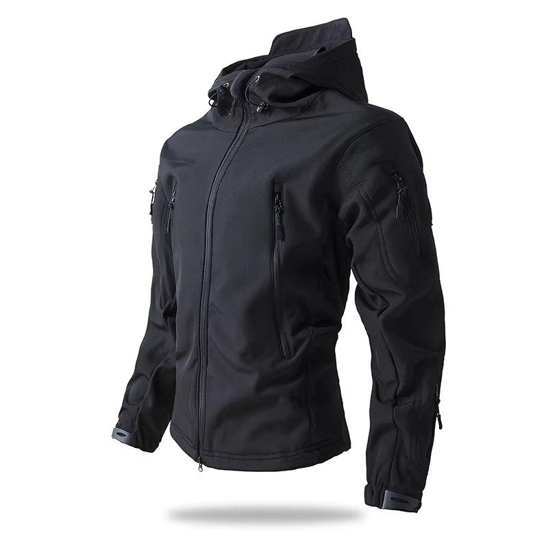 Men's Tactical Softshell Hooded Jacket - Black