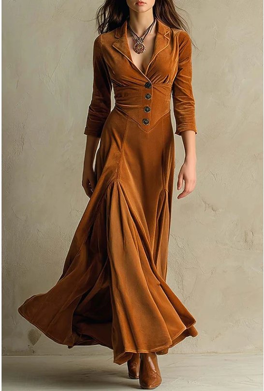 Women's Black Maxi Coat Dress - Brown