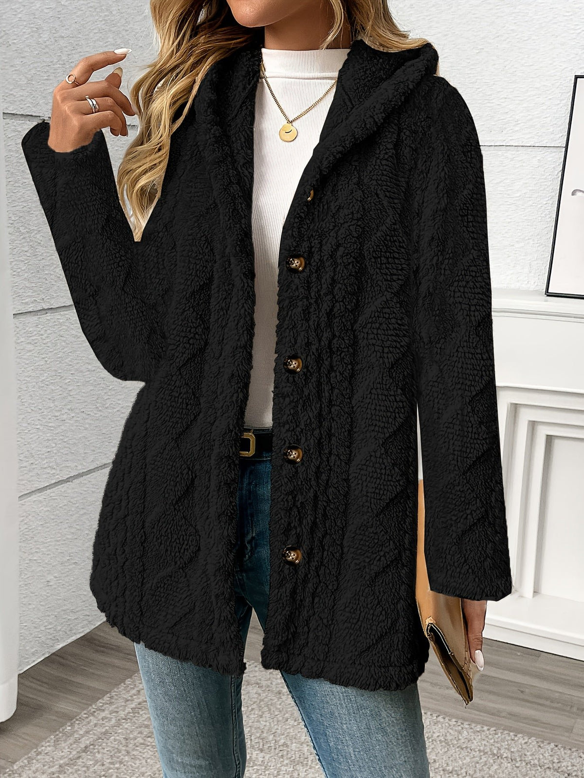 Women's Textured Hooded Cardigan