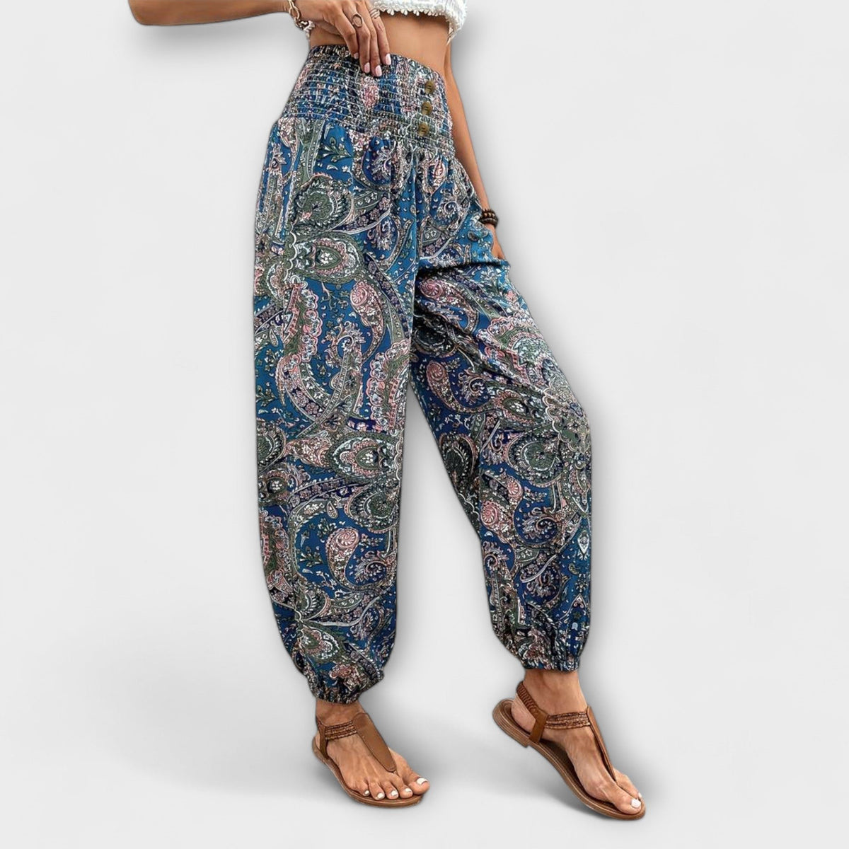Women's Floral Harem Trousers - Blue