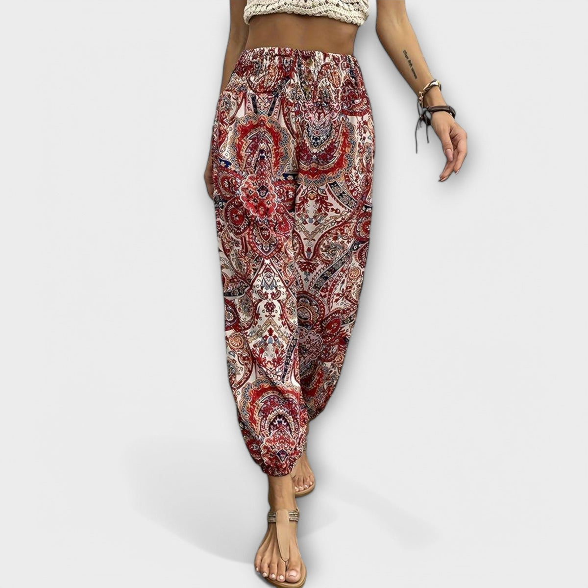 Women's Floral Harem Trousers - Red