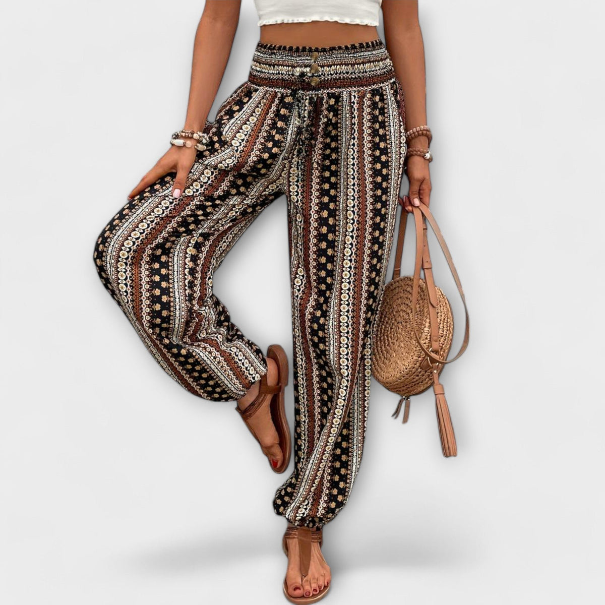 Women's Floral Harem Trousers - Brown