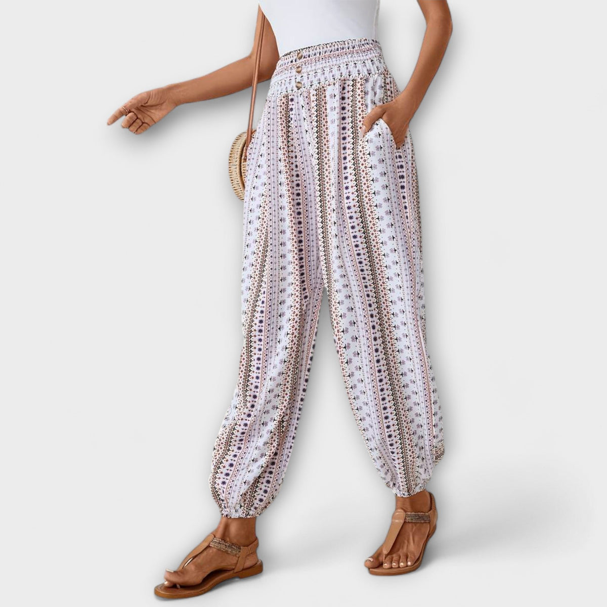 Women's Floral Harem Trousers - White