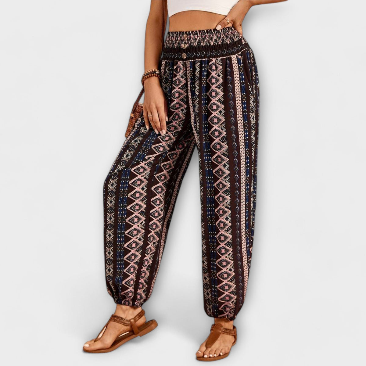 Women's Floral Harem Trousers - Pink