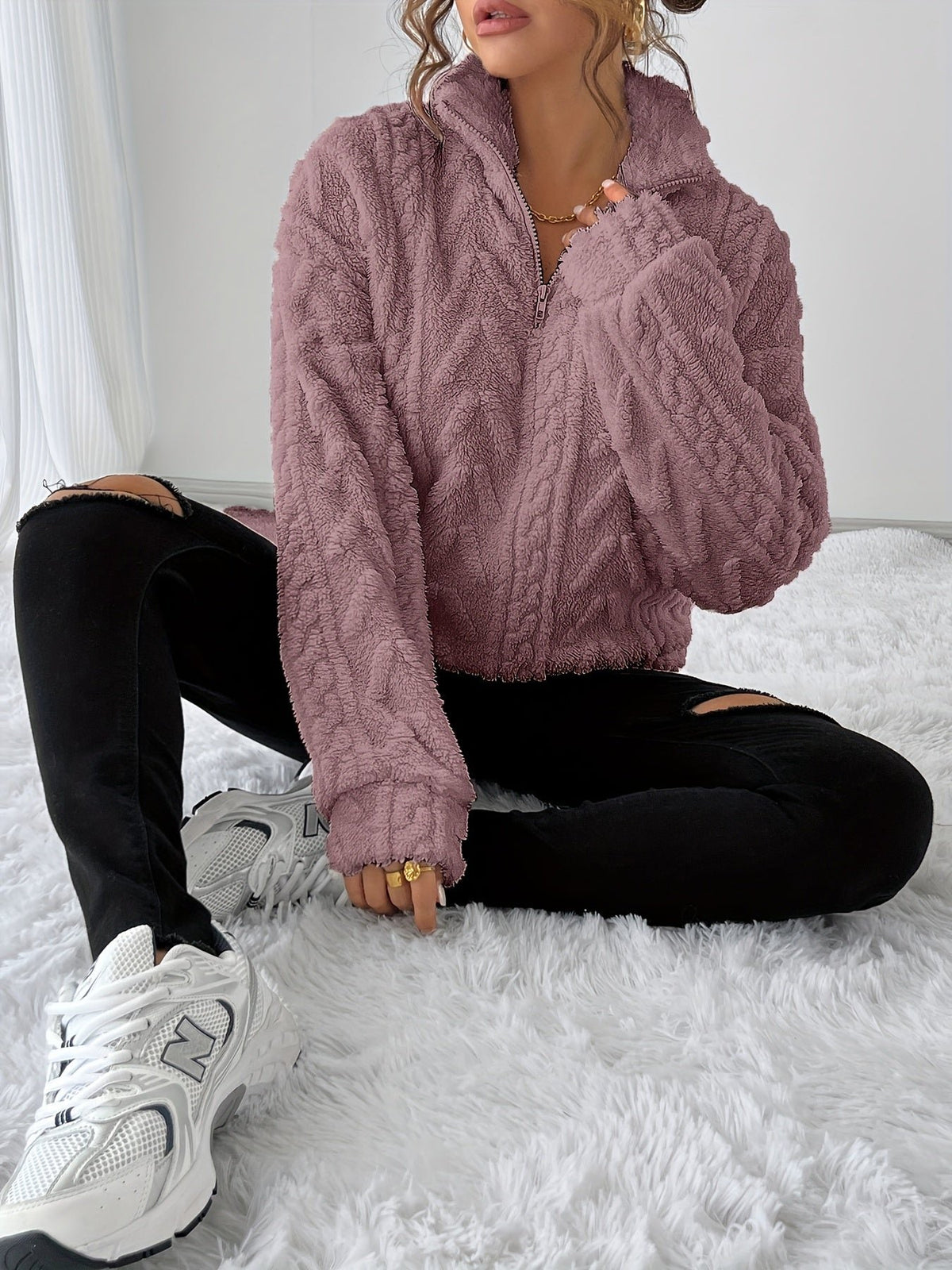 Women's Oversized Quarter-Zip Fleece Jumper