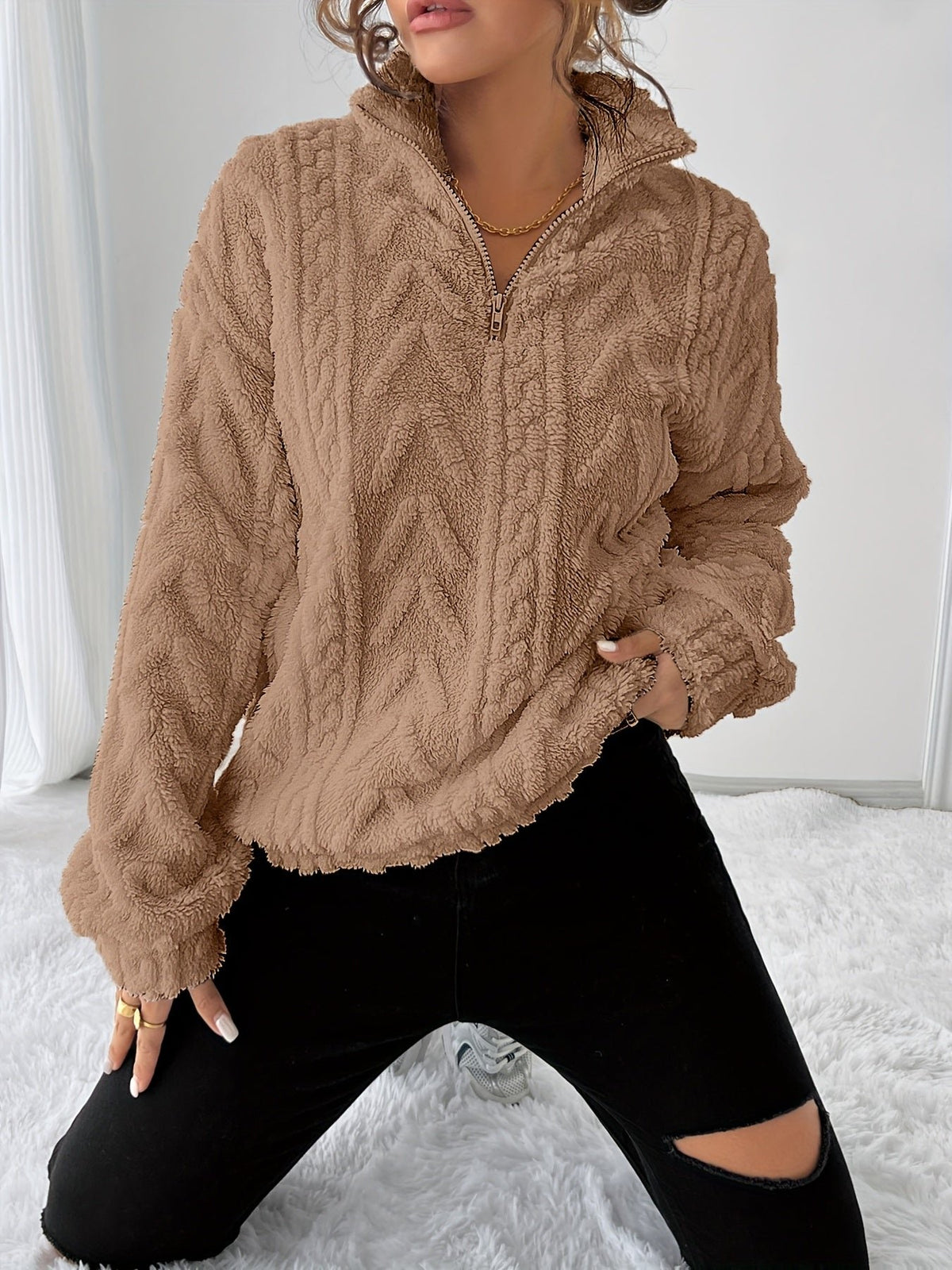 Women's Oversized Quarter-Zip Fleece Jumper