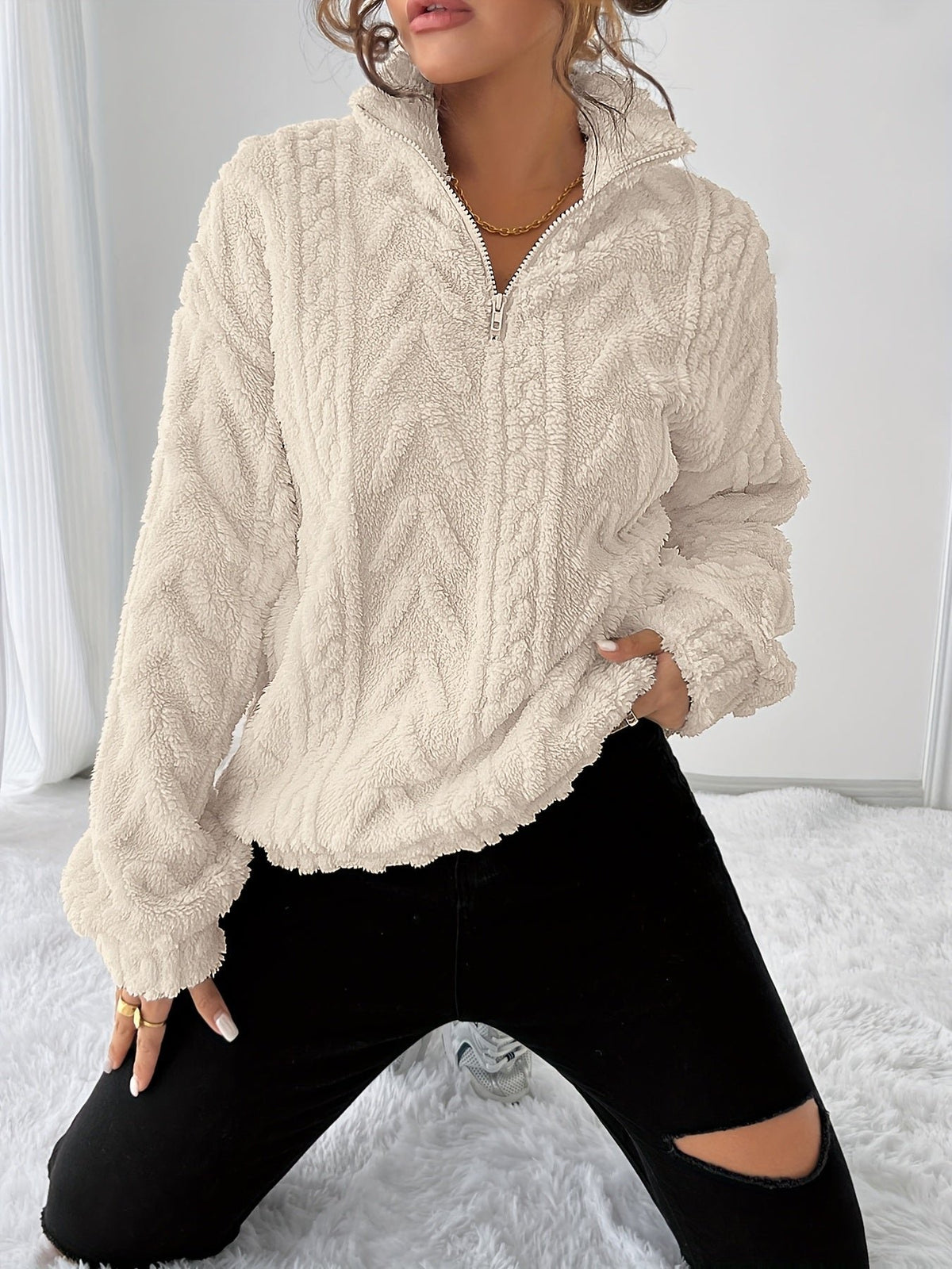 Women's Oversized Quarter-Zip Fleece Jumper