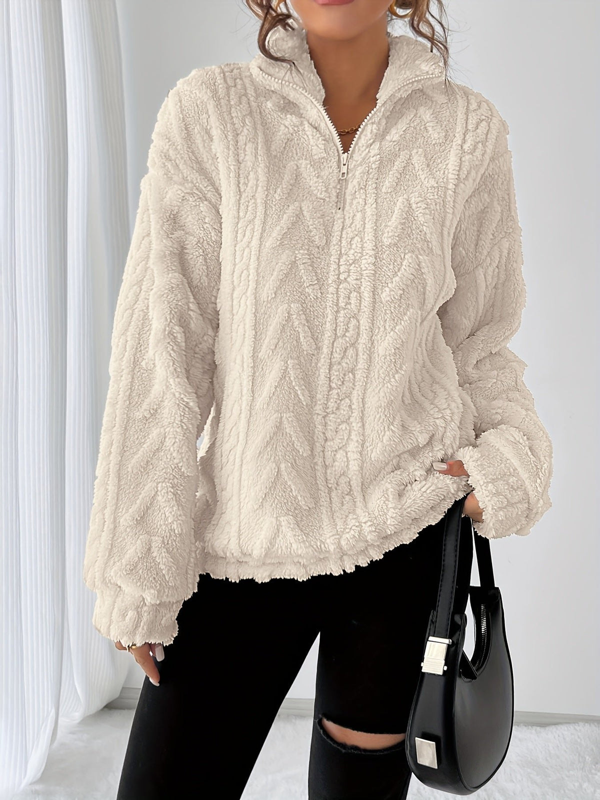 Women's Oversized Quarter-Zip Fleece Jumper