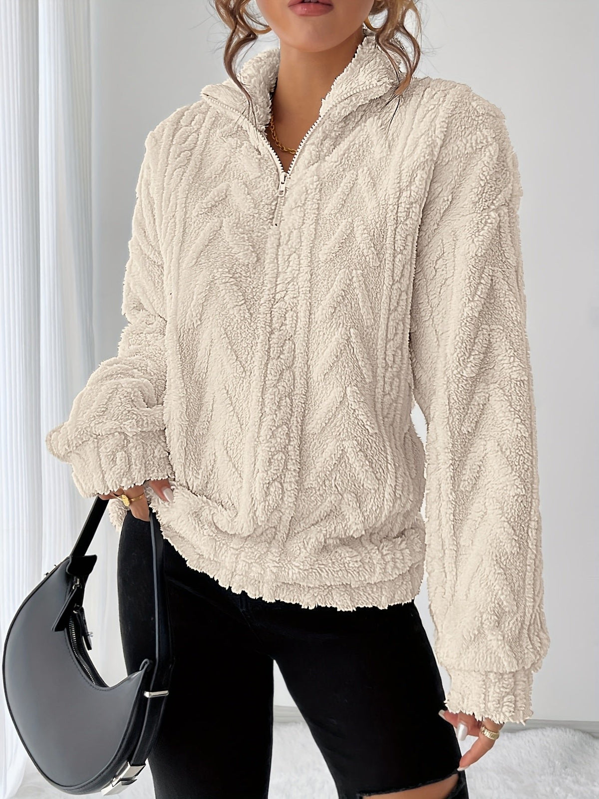 Women's Oversized Quarter-Zip Fleece Jumper