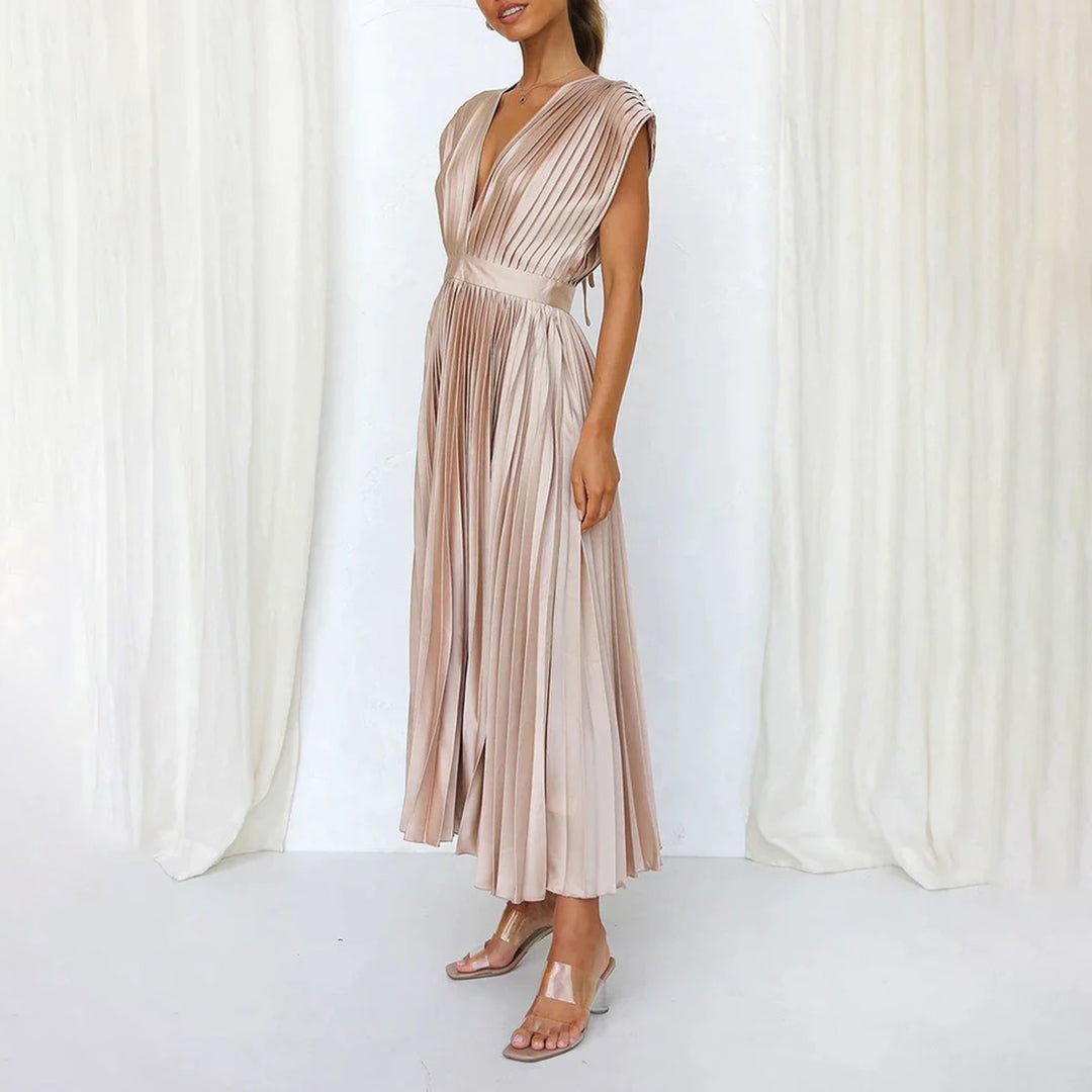 Women's Pleated Satin Wrap Dress