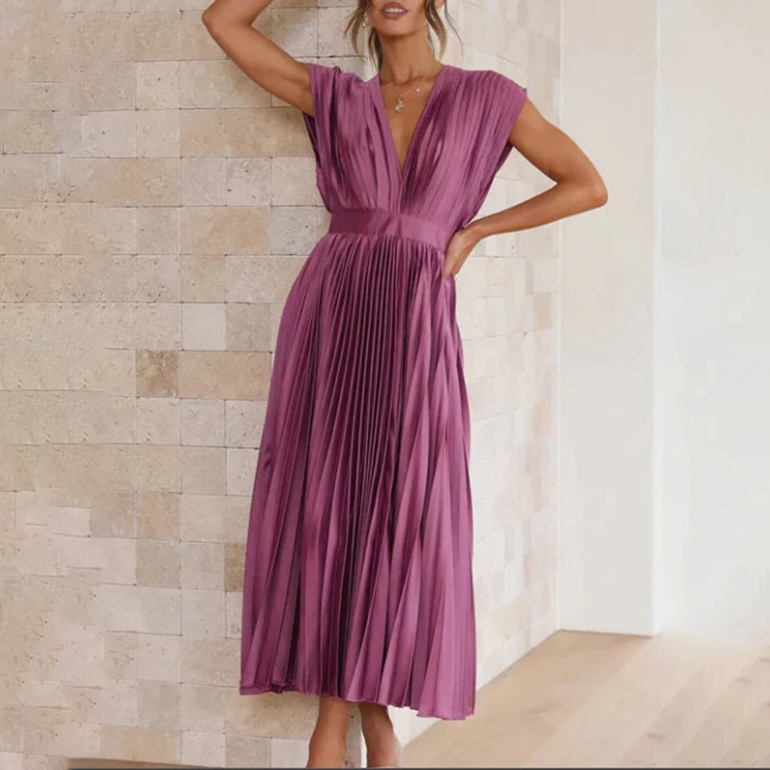 Women's Pleated Satin Wrap Dress
