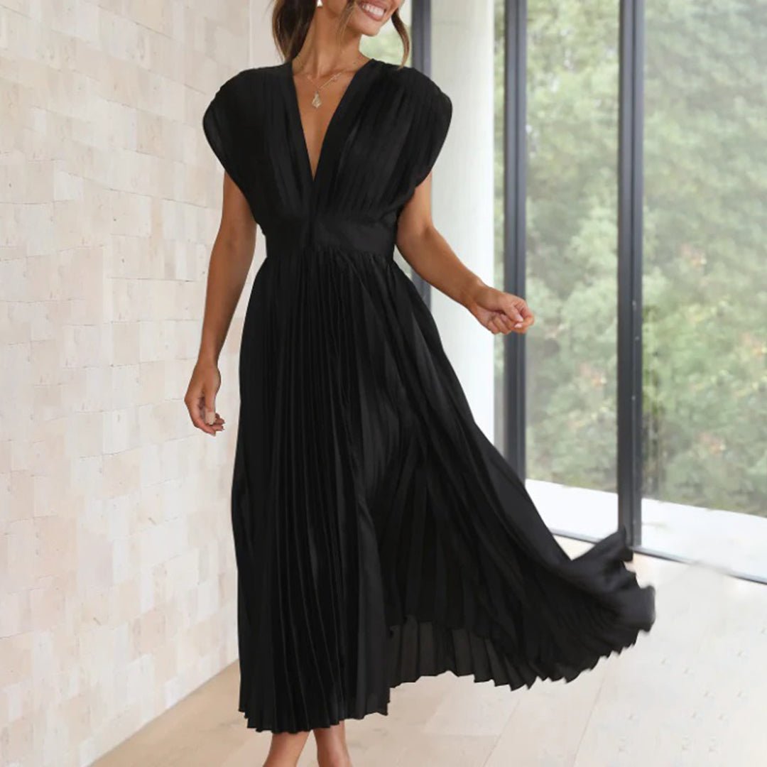 Women's Pleated Satin Wrap Dress - Black