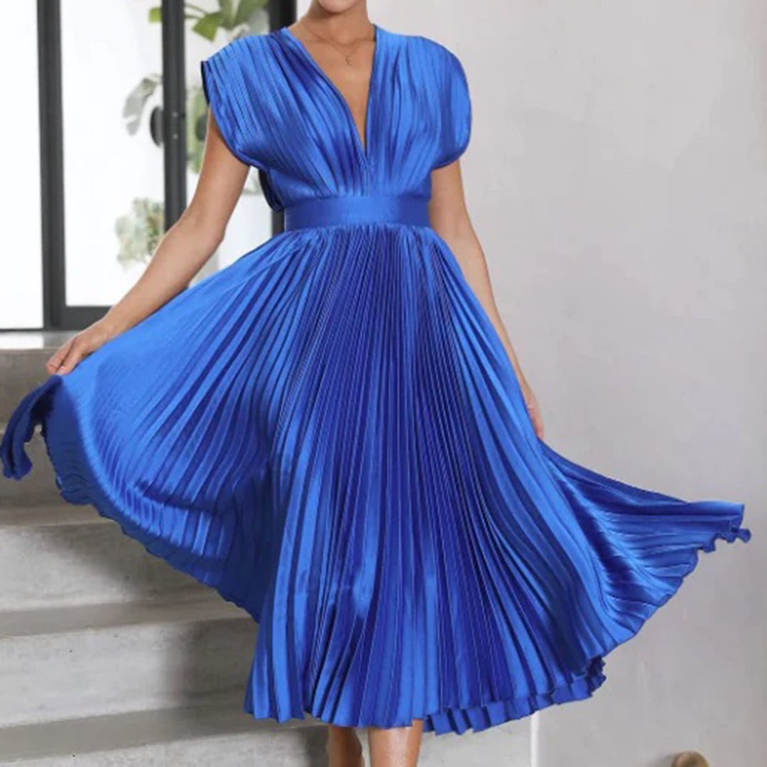Women's Pleated Satin Wrap Dress - Blue