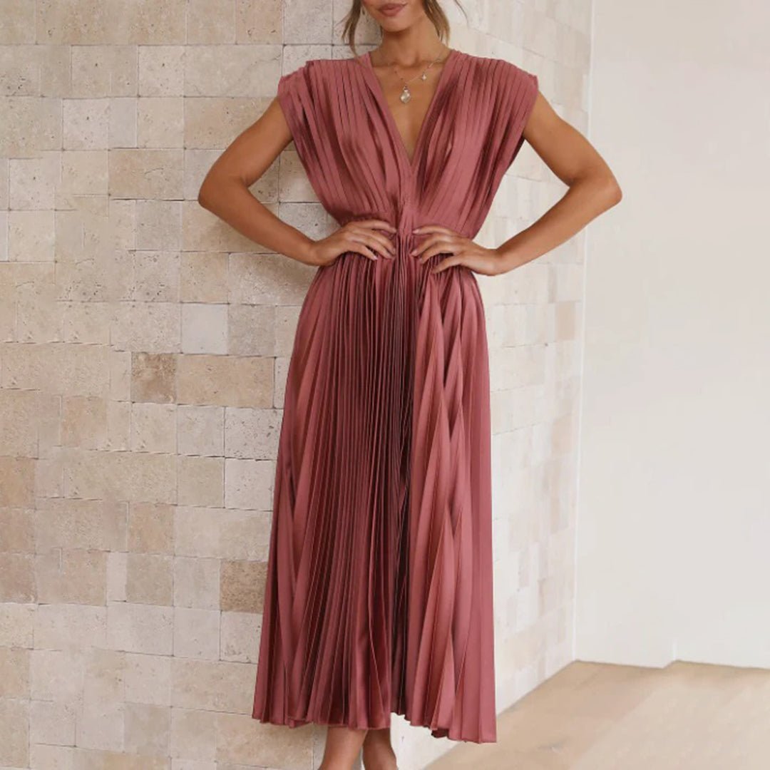 Women's Pleated Satin Wrap Dress