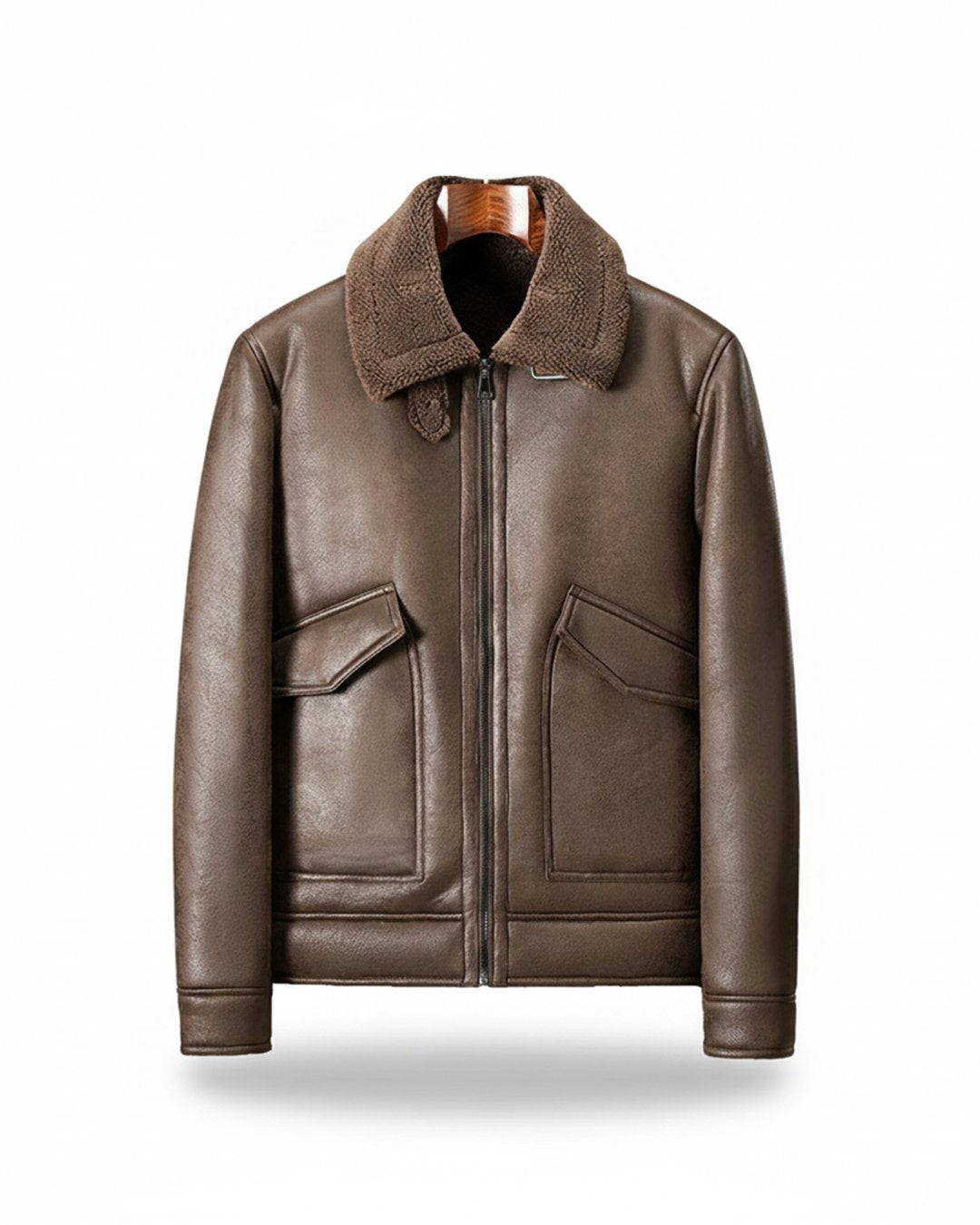 Men's Leather Bomber Jacket - Dark Brown