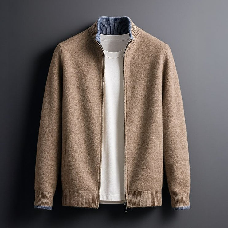 Men's Wool Zip Cardigan - Camel