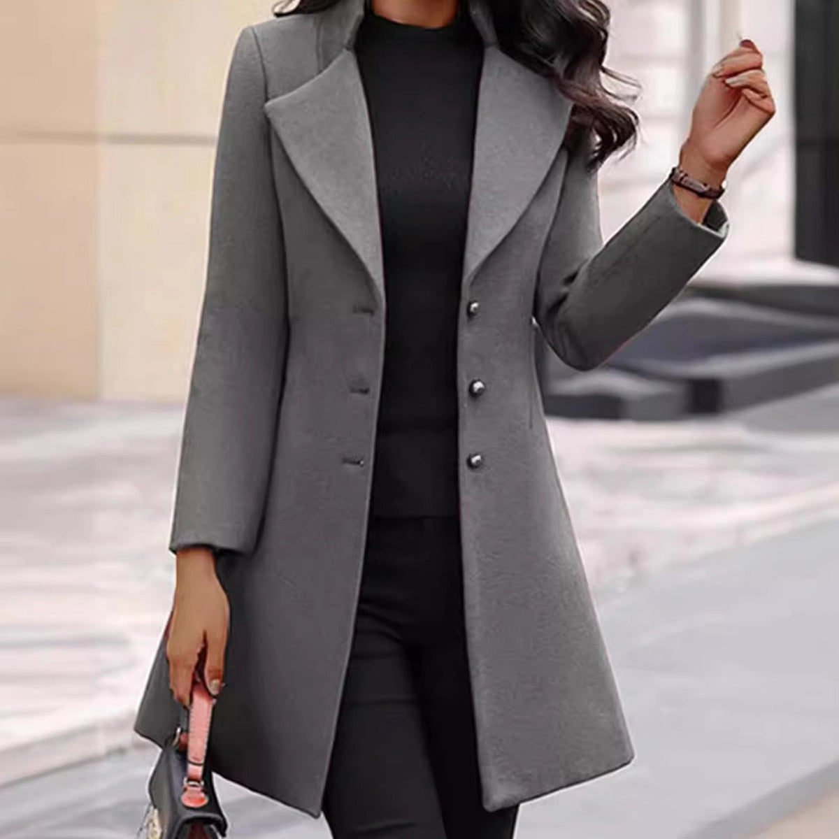 Women's Slim Wool Coat - Gray
