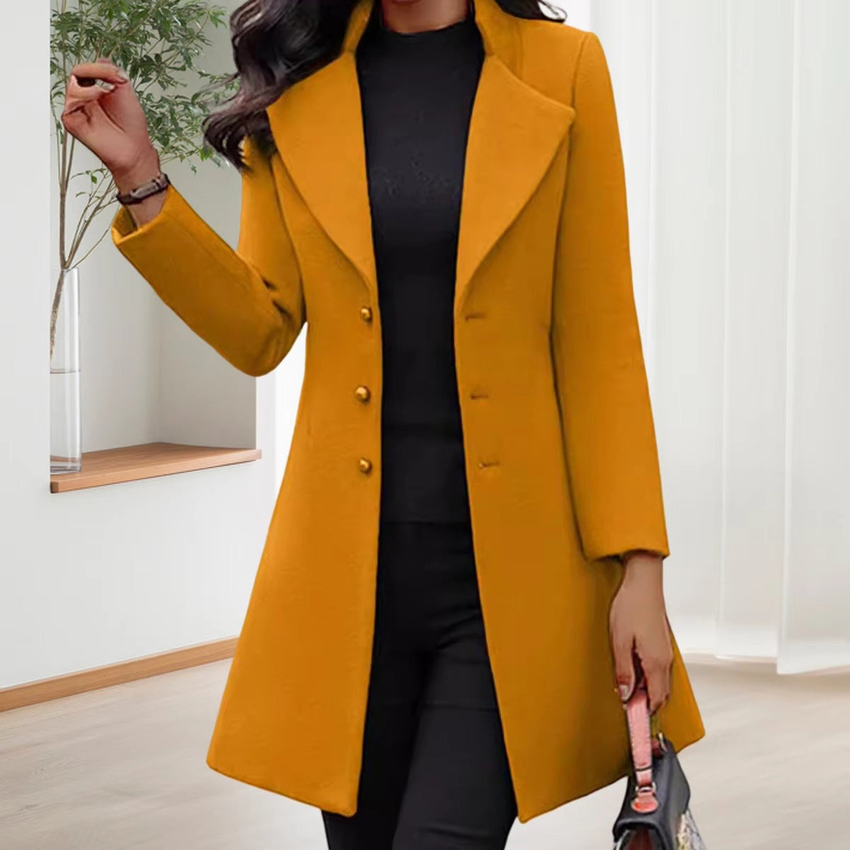 Women's Slim Wool Coat - Yellow
