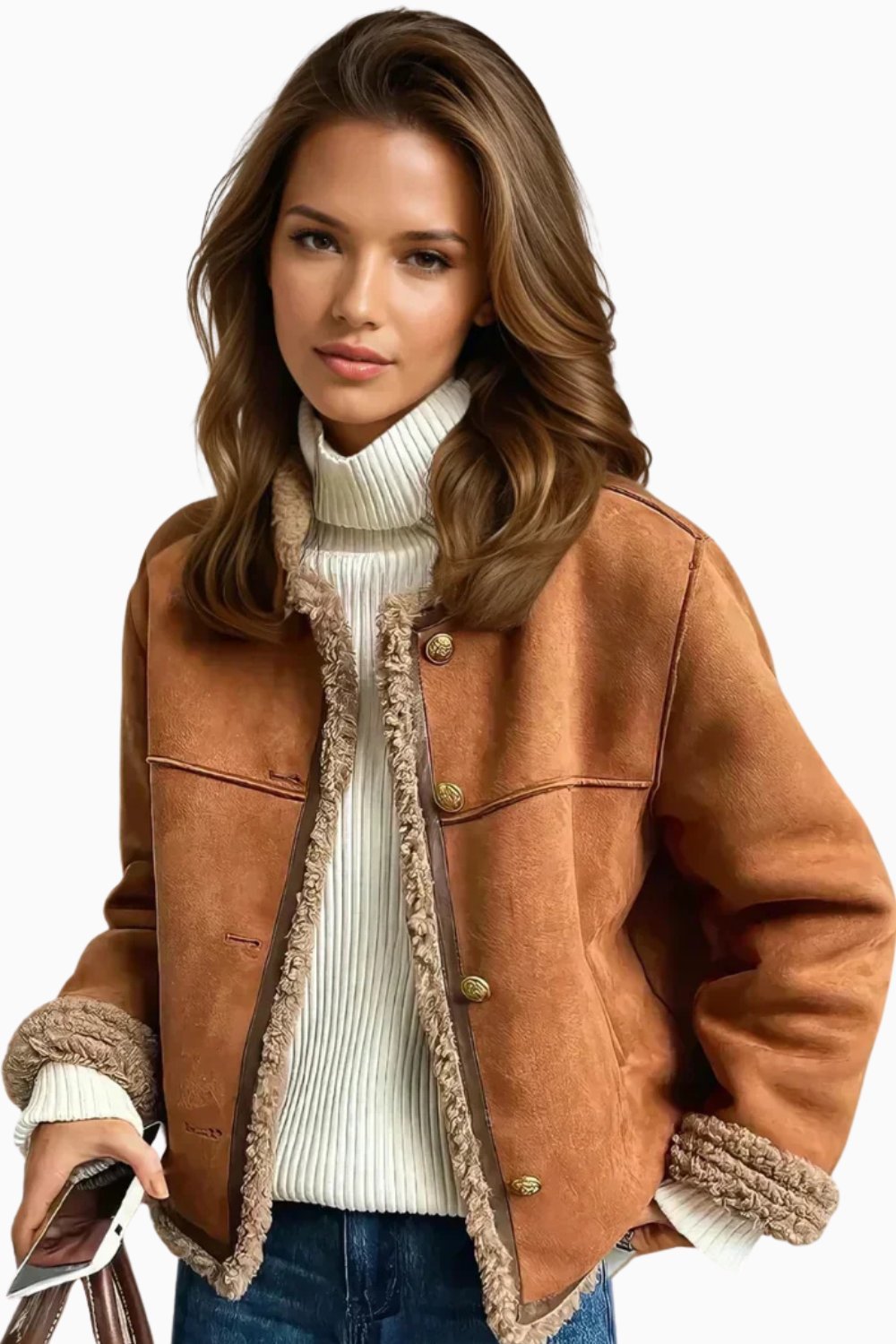 Women's Cropped Suede Faux Fur Jacket