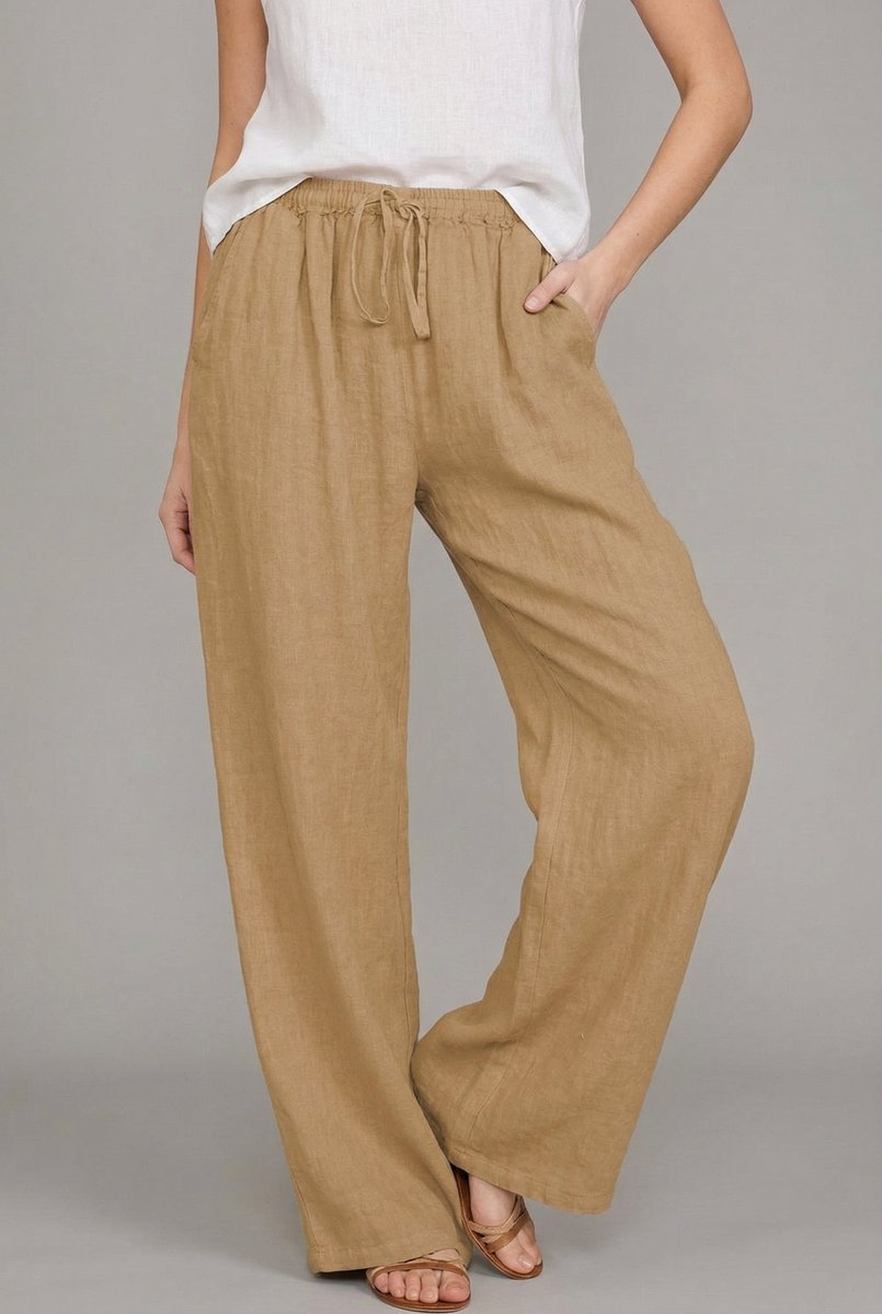 Women's Wide-Leg Trousers - Khaki