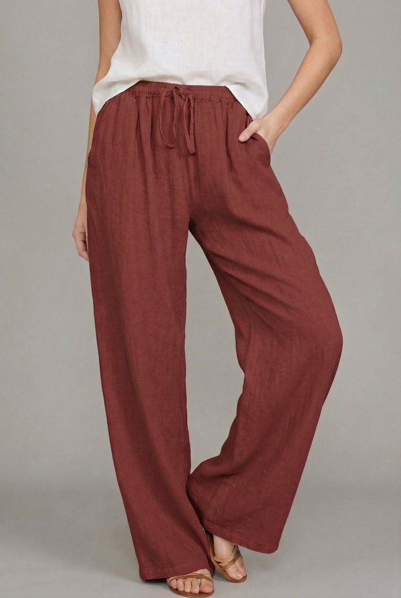 Women's Wide-Leg Trousers - Wine Red