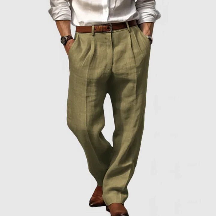 Men's Pleated Trousers - Olive