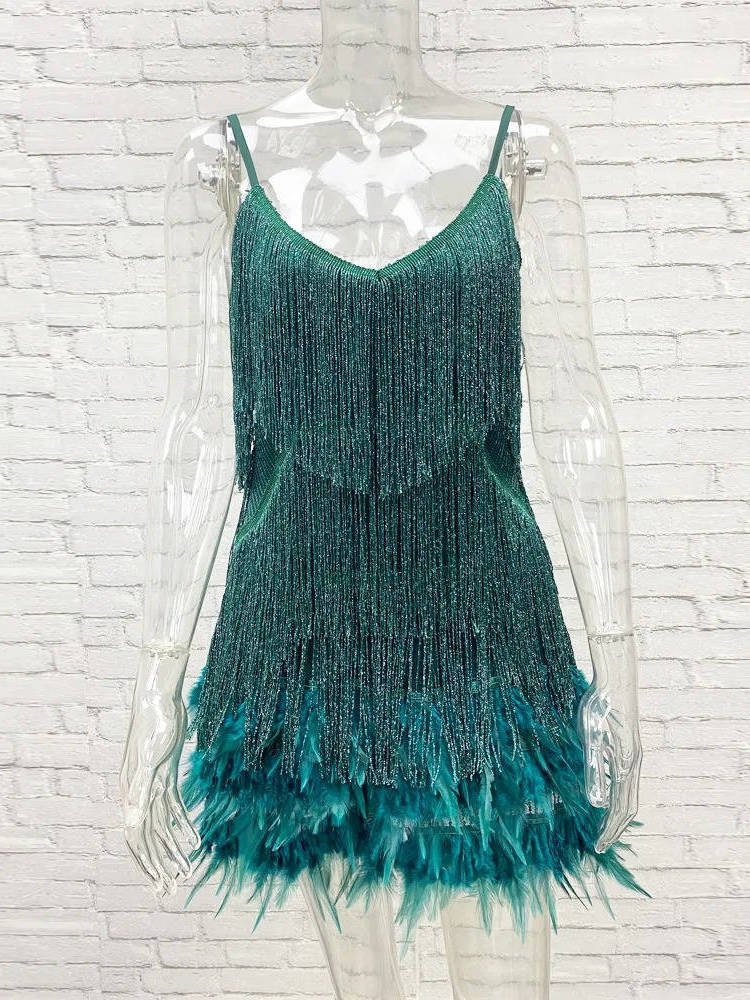 Women's Beaded Fringe Mini Party Dress