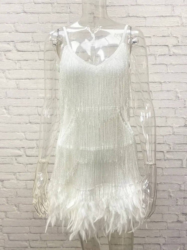 Women's Beaded Fringe Mini Party Dress