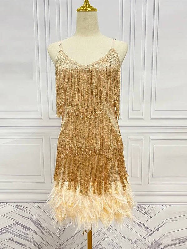 Women's Beaded Fringe Mini Party Dress