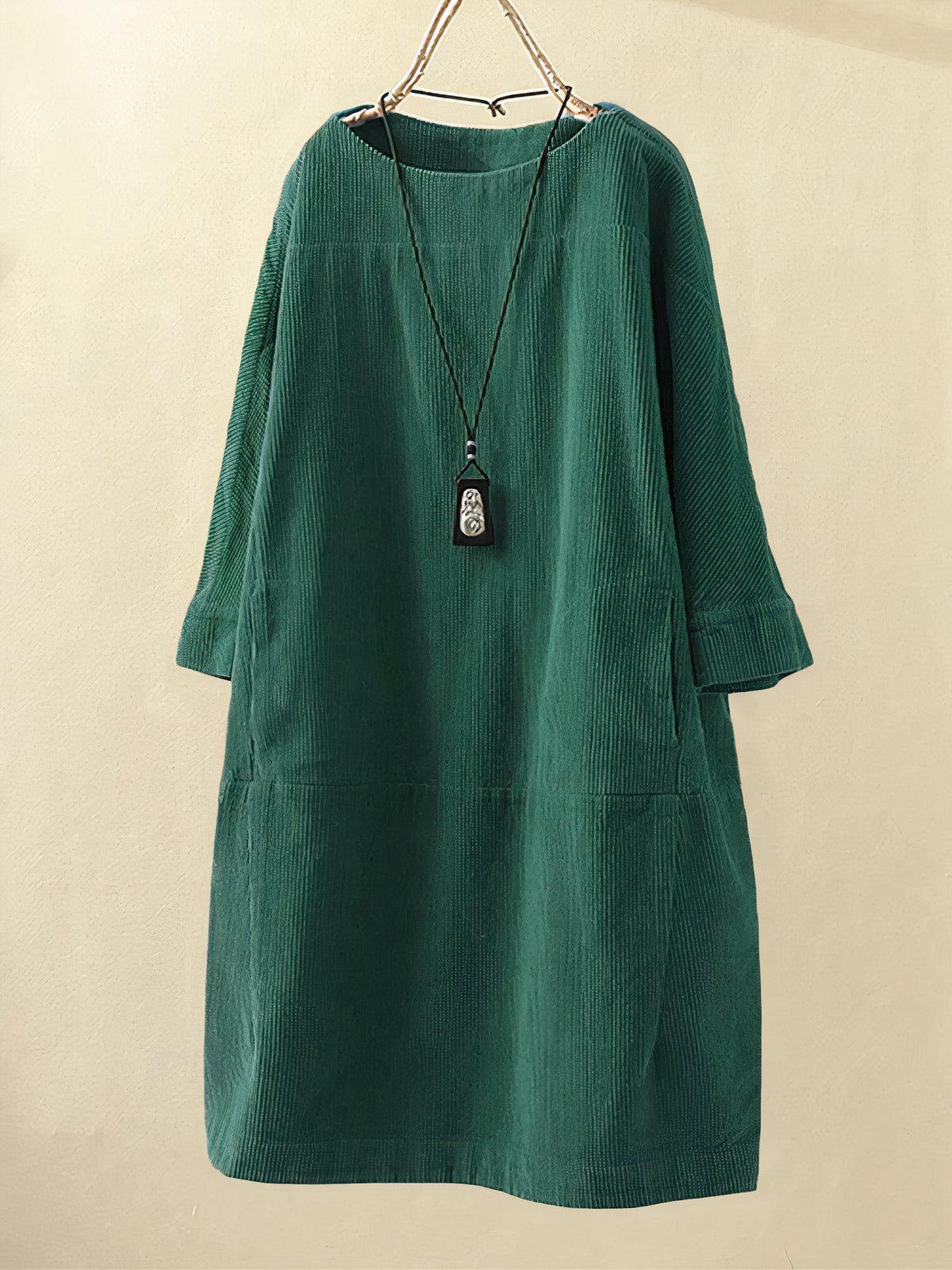 Women's Long Sleeve Striped Oversized Shift Dress - Green