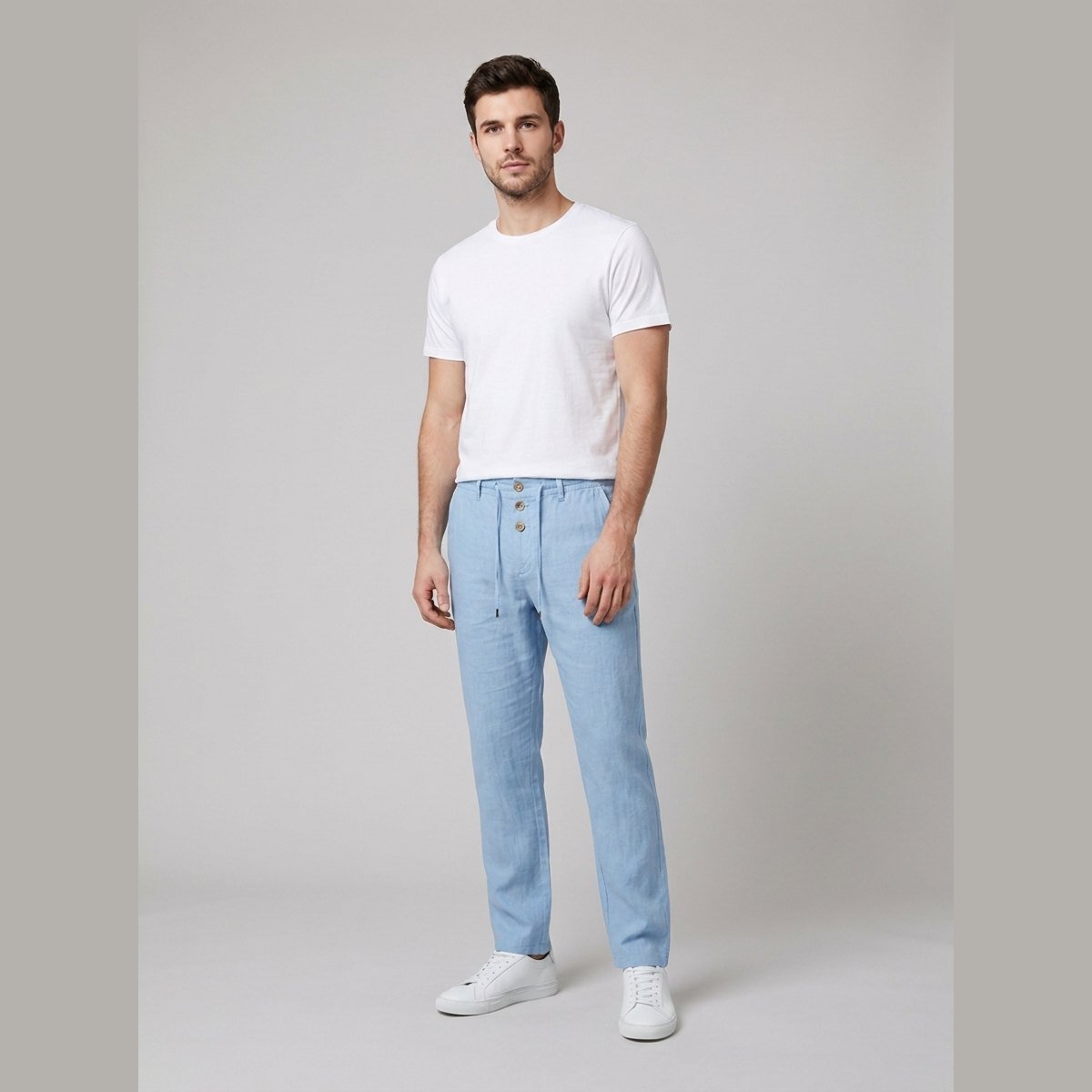 Men's Drawstring Trousers - Light Blue
