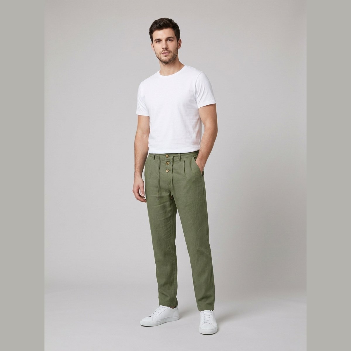 Men's Drawstring Trousers - Army Green