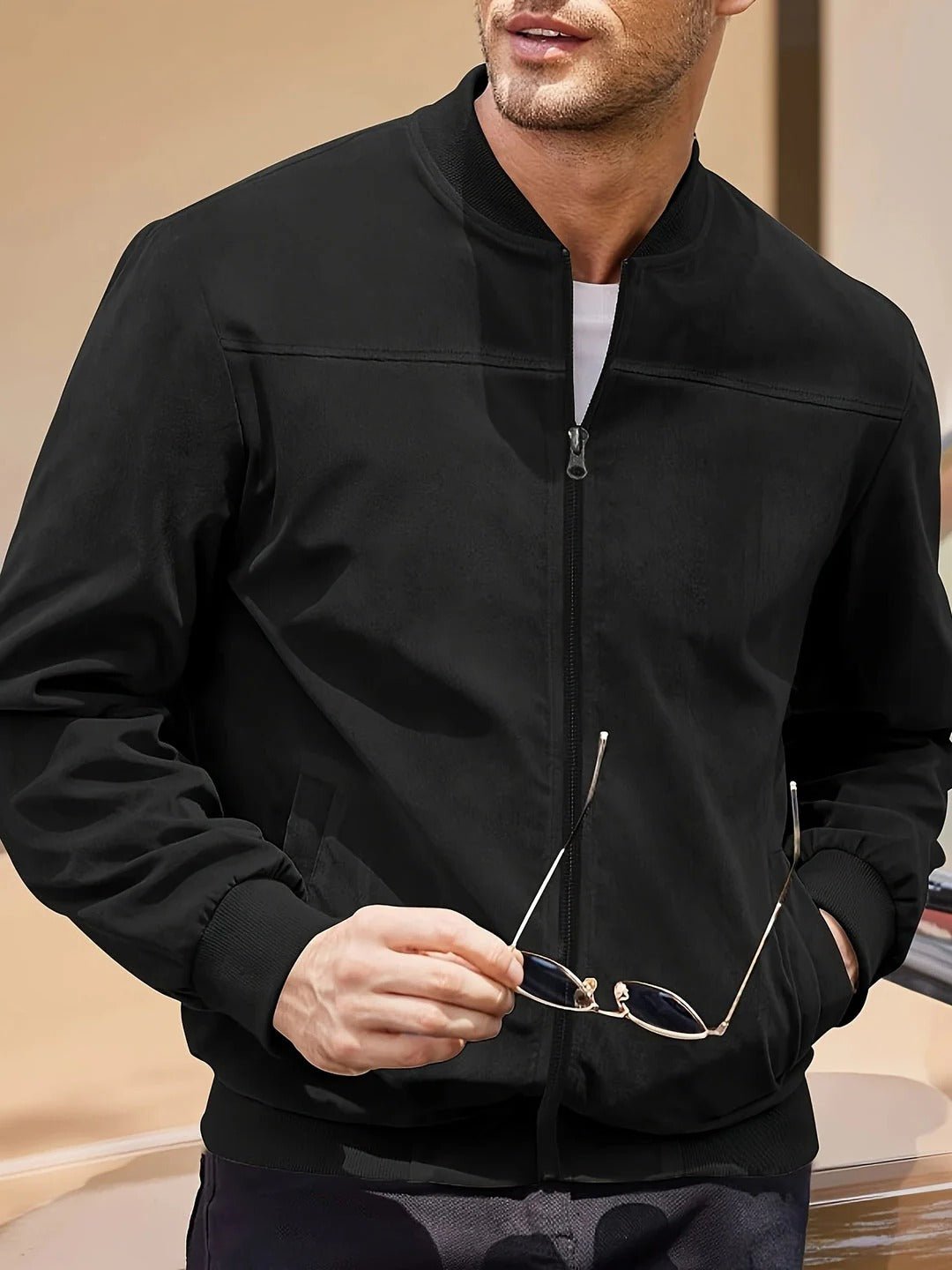 Men's Faux Suede Bomber Jacket - Black