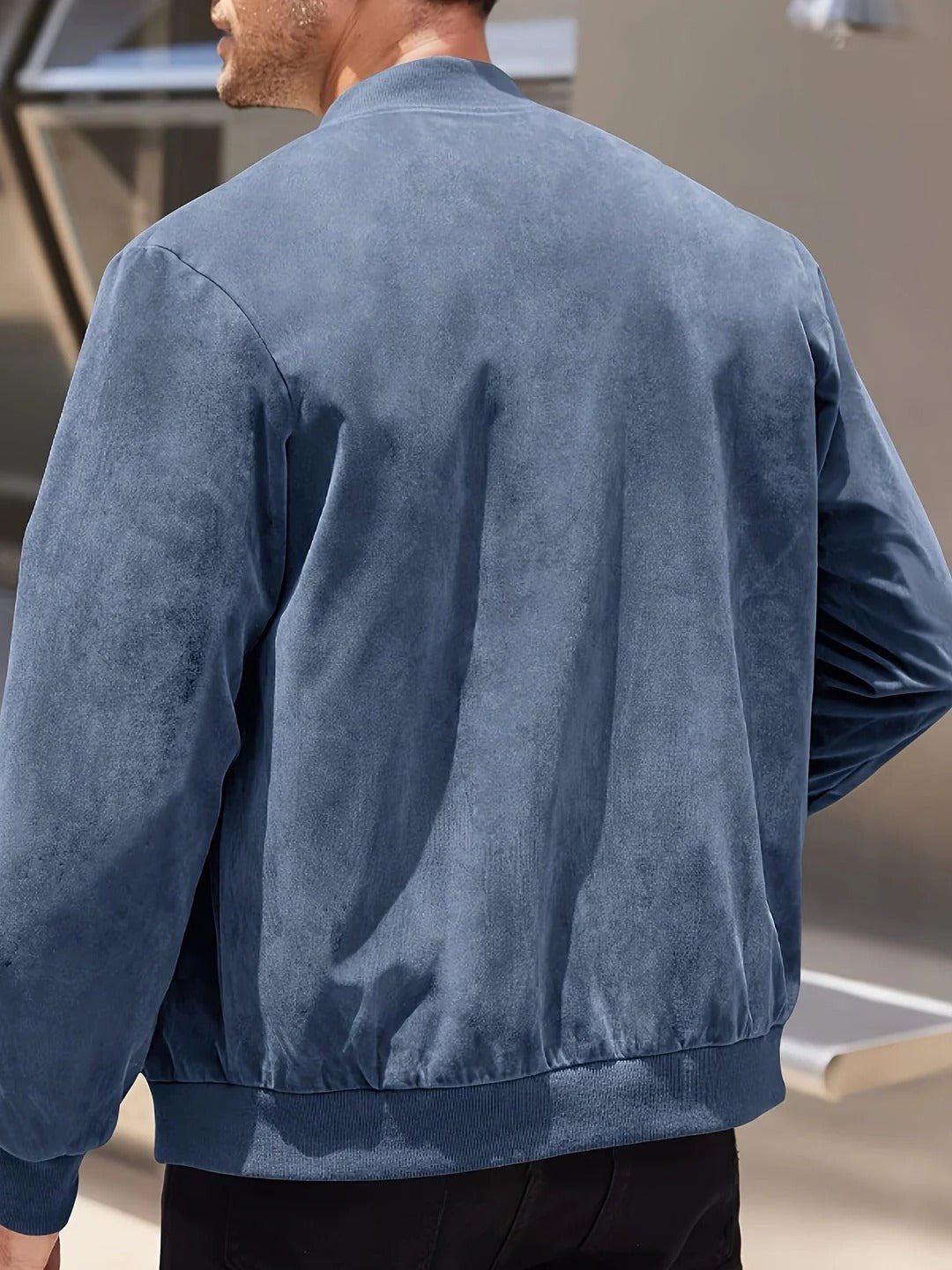 Men's Faux Suede Bomber Jacket - Light Blue