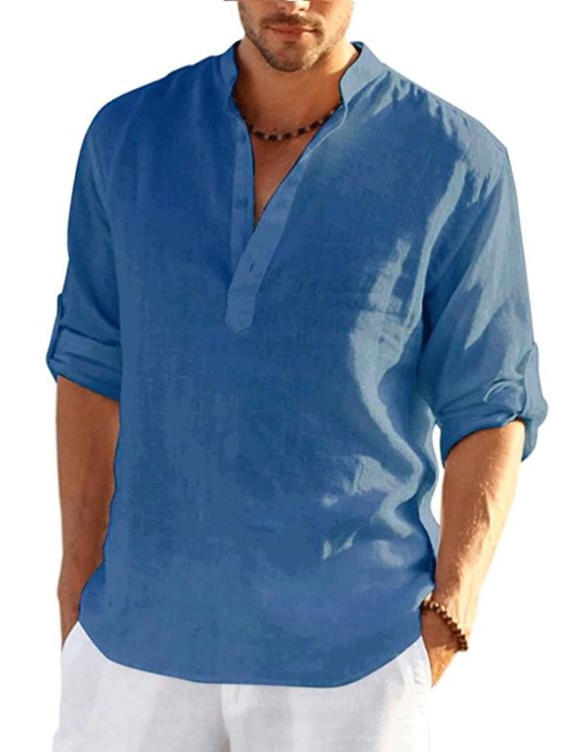Men's Long Sleeve Beach Shirt - Blue