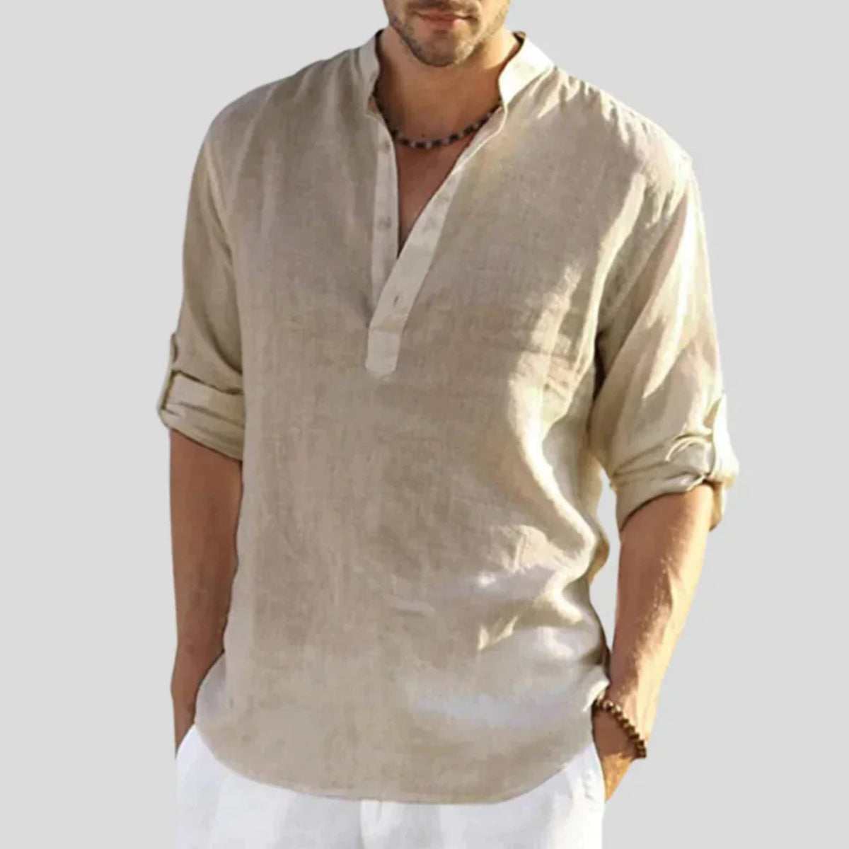Men's Long Sleeve Beach Shirt - Beige