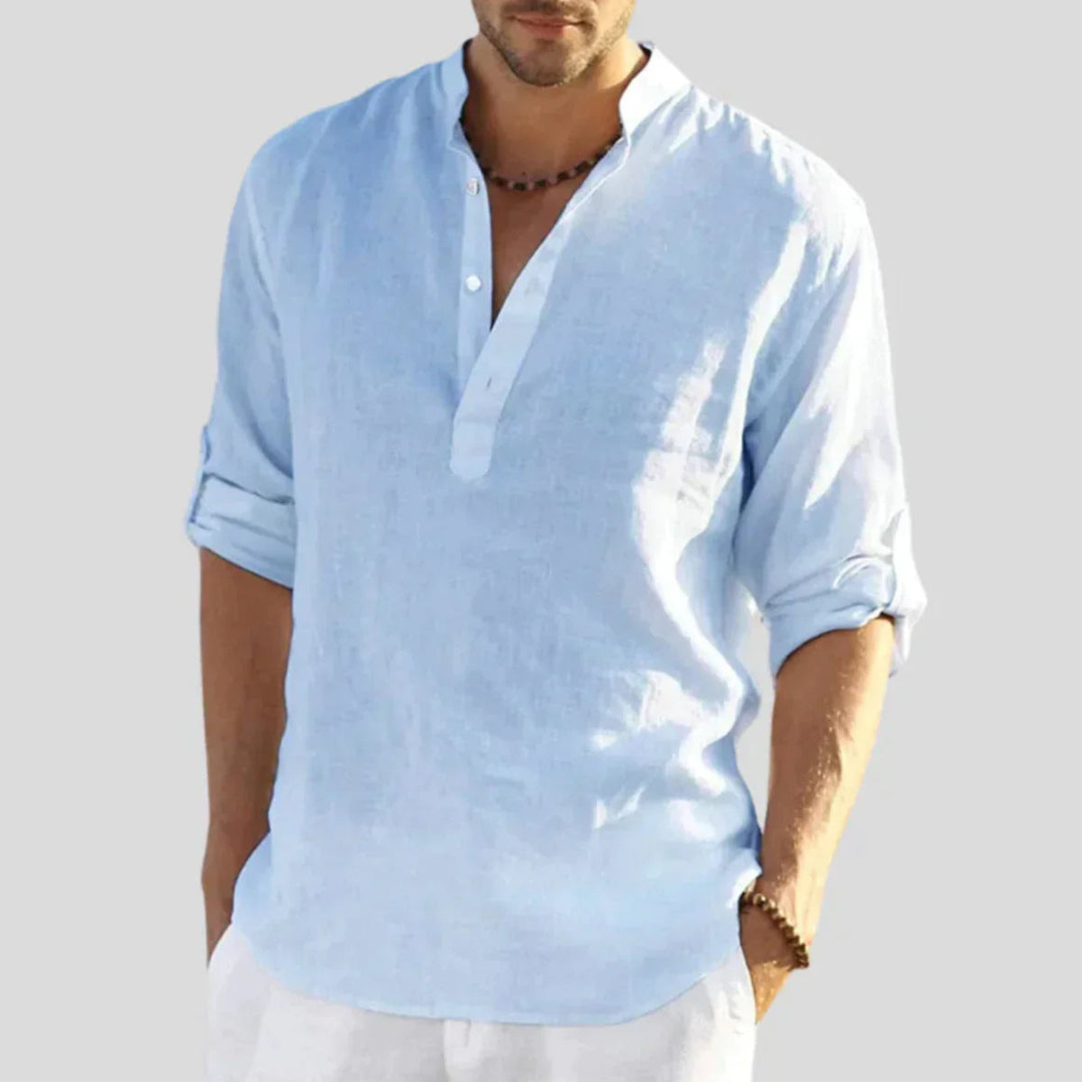 Men's Long Sleeve Beach Shirt - Light Blue