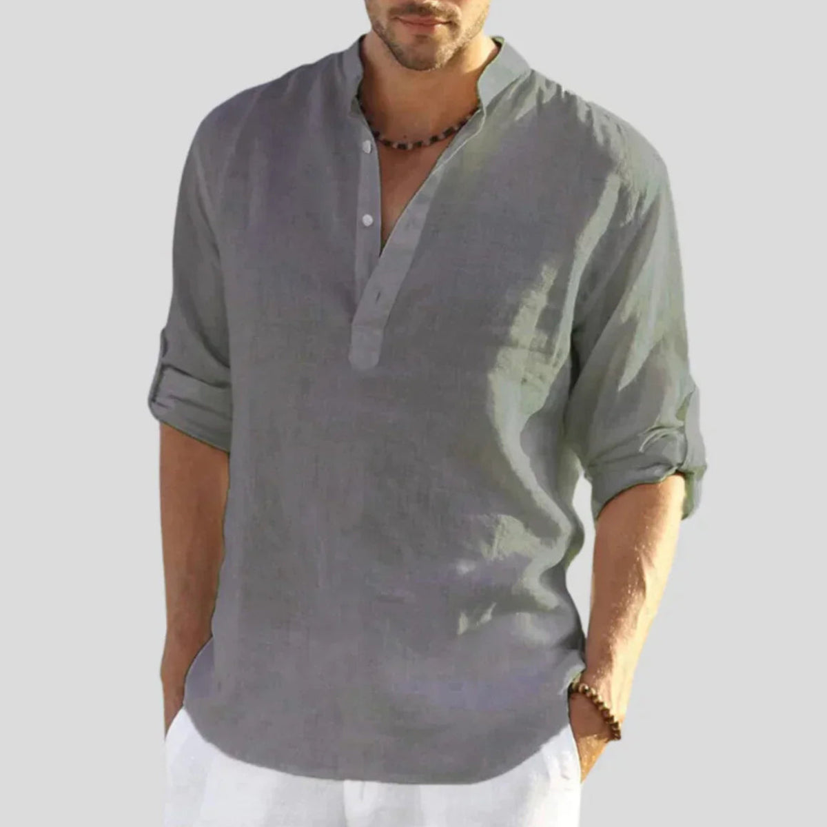 Men's Long Sleeve Beach Shirt - Grey