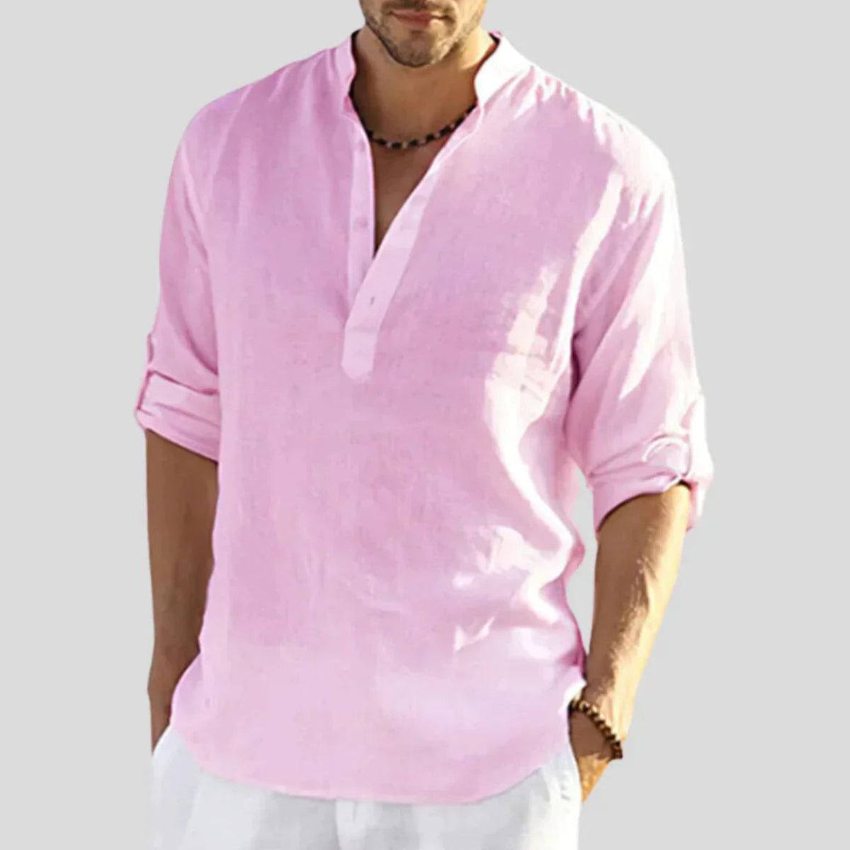 Men's Long Sleeve Beach Shirt - Pink