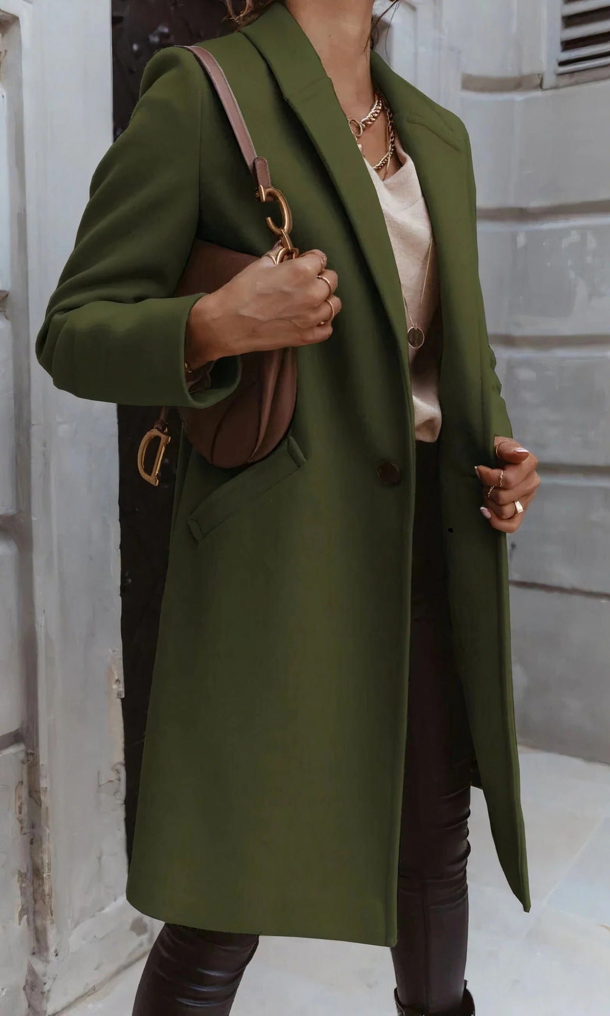 Women's Midi Wool Coat - Green