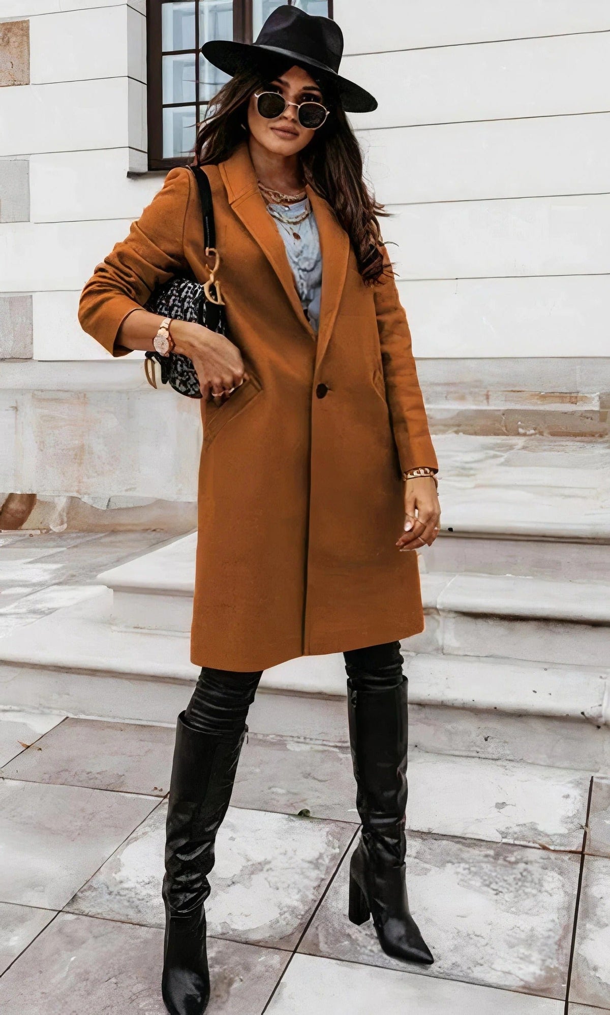 Women's Midi Wool Coat - Brown