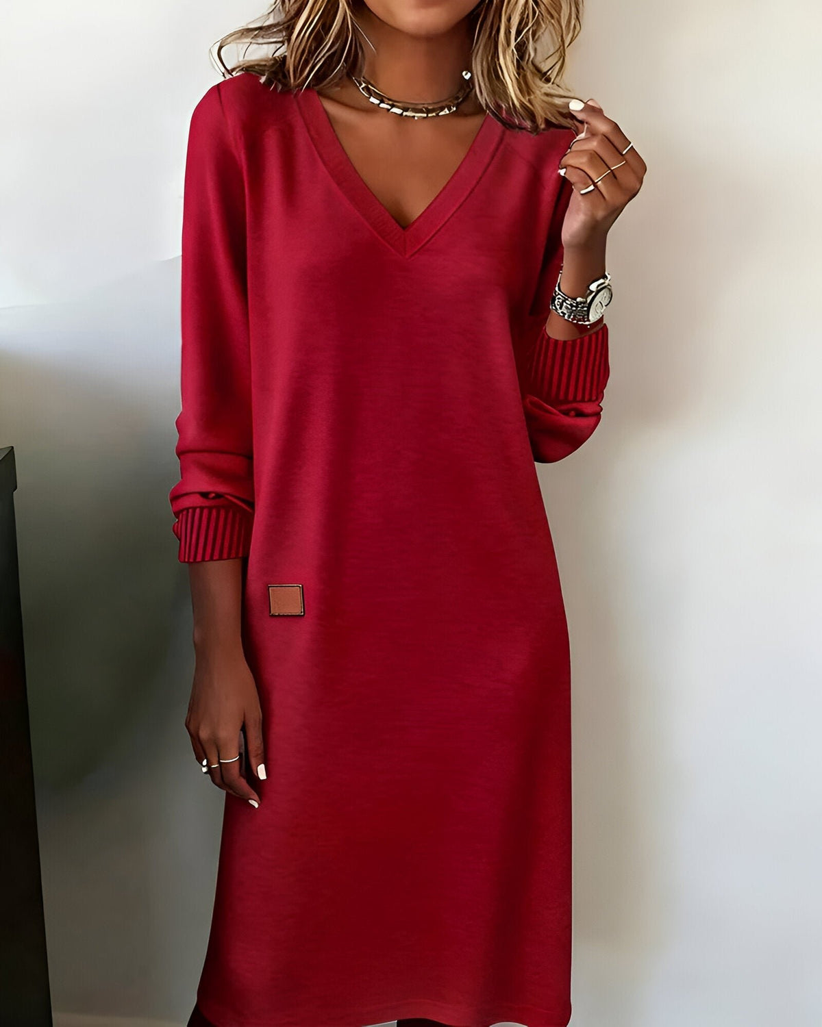 Women's Oversized Midi Jumper Dress - Red