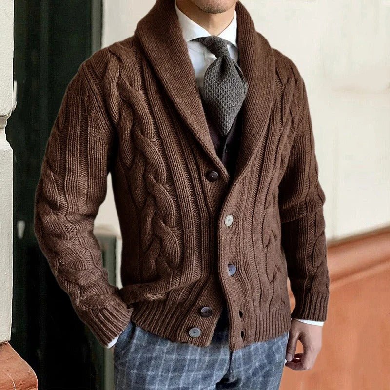 Men's Slim Wool Cardigan - Brown
