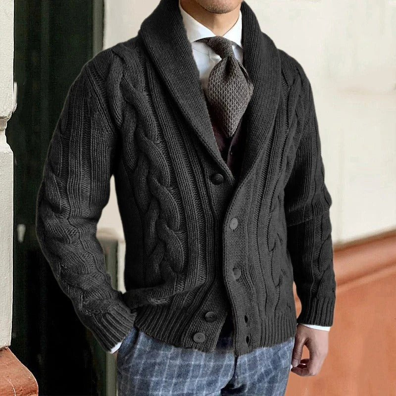Men's Slim Wool Cardigan - Black