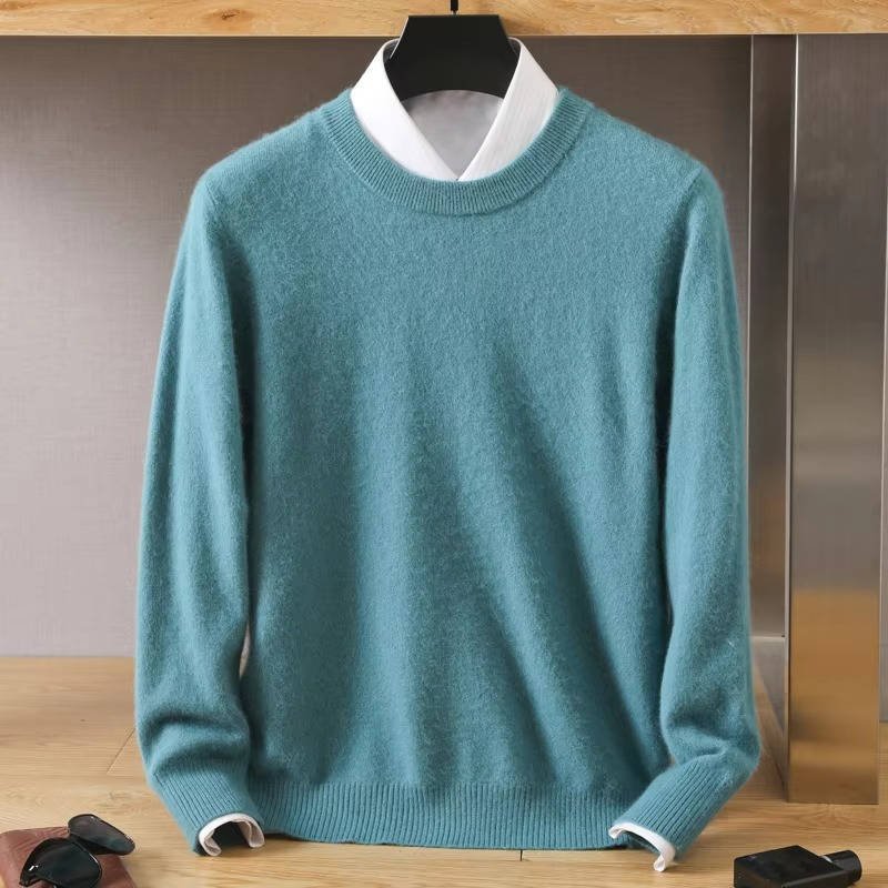 Men's Wool Crew Neck Jumper - Lake Blue