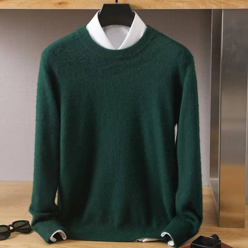 Men's Wool Crew Neck Jumper - Dark Green