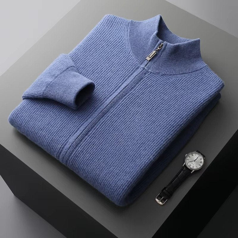 Men's Wool Zip-Up Cardigan - Blue