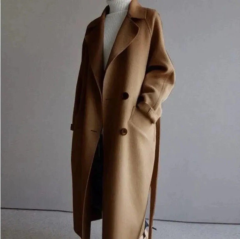 Women's Oversized Wool Wrap Coat - Brown
